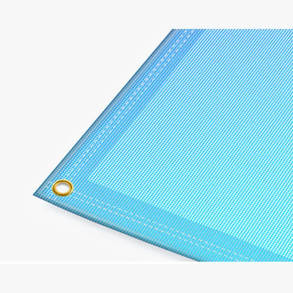Hemmed edge with a brass grommet on 10 oz mesh