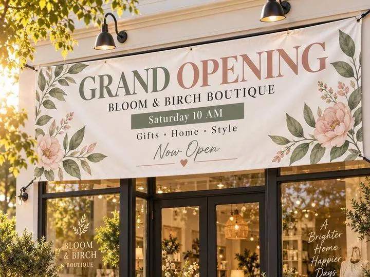 Storefront grand opening banner &mdash; Vinyl Banners design example
