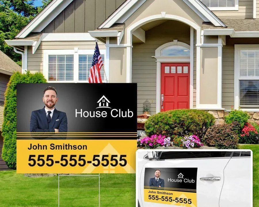 The Contractor Kit: yard sign in a lawn and matching truck-door magnet
