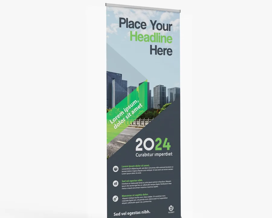 33 by 81 inch retractable banner stand with a printed graphic