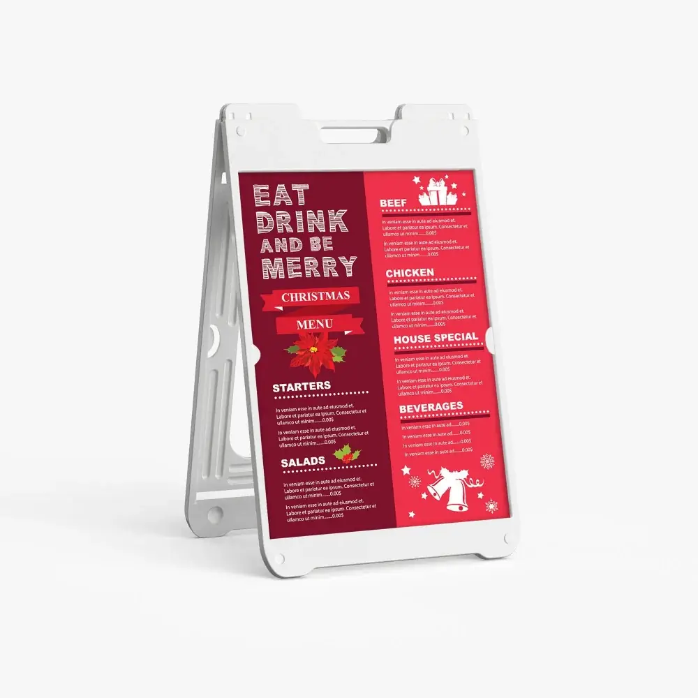 White SimpoSign II A-frame sidewalk sign with a printed 22 by 28 inch insert