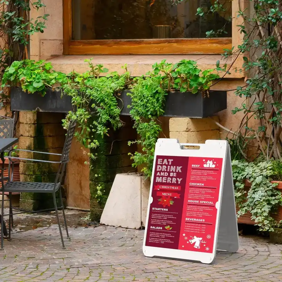 SimpoSign A-frame outside a cafe entrance