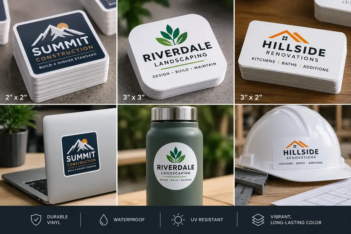 Vinyl stickers in every size, on hard hats, bottles and laptops